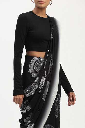 Abraham And Thakore Black Viscose Georgette Ottoman Floral Buta Saree at Aza Fashions Abraham And Thakore_Black Viscose Georgette Ottoman Floral Buta Saree _at_Aza_Fashions