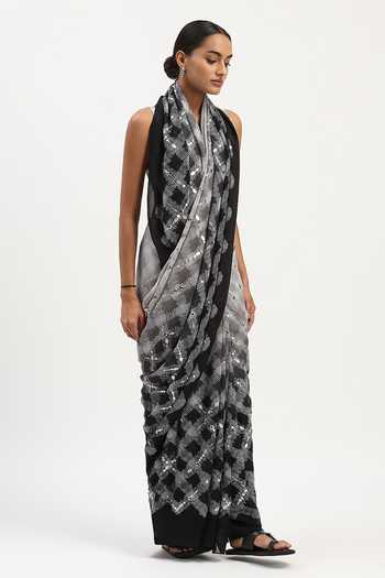 Buy Abraham And Thakore Black Viscose Georgette Scribble Check Ombre Saree Online at Aza Fashions Buy_Abraham And Thakore_Black Viscose Georgette Scribble Check Ombre Saree _Online_at_Aza_Fashions