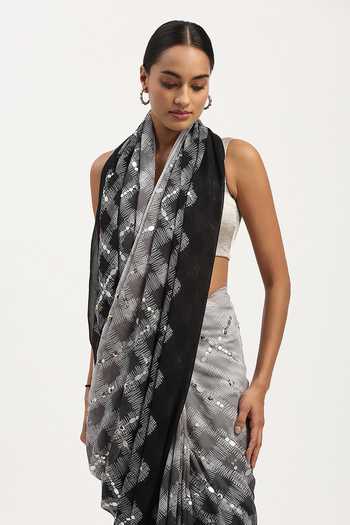 Shop Abraham And Thakore Black Viscose Georgette Scribble Check Ombre Saree Online at Aza Fashions Shop_Abraham And Thakore_Black Viscose Georgette Scribble Check Ombre Saree _Online_at_Aza_Fashions
