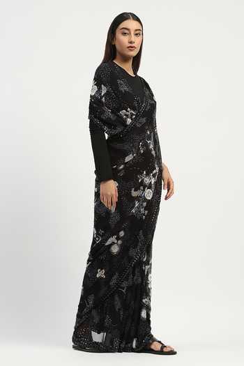 Buy Abraham And Thakore Black Viscose Georgette Floral Print Saree Online at Aza Fashions Buy_Abraham And Thakore_Black Viscose Georgette Floral Print Saree _Online_at_Aza_Fashions