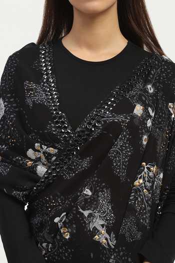 Abraham And Thakore Black Viscose Georgette Floral Print Saree at Aza Fashions Abraham And Thakore_Black Viscose Georgette Floral Print Saree _at_Aza_Fashions