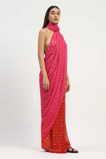 Abraham And Thakore Red Viscose Georgette Dash Print And Embellished Saree Online at Aza Fashions Abraham And Thakore_Red Viscose Georgette Dash Print And Embellished Saree _Online_at_Aza_Fashions