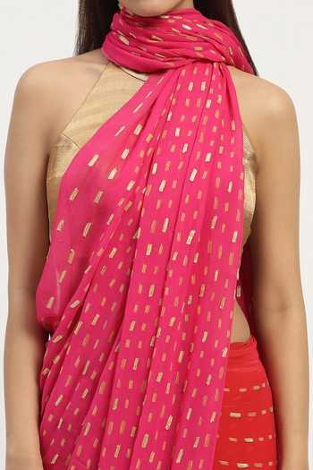 Shop Abraham And Thakore Red Viscose Georgette Dash Print And Embellished Saree Online at Aza Fashions Shop_Abraham And Thakore_Red Viscose Georgette Dash Print And Embellished Saree _Online_at_Aza_Fashions