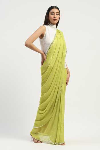 Abraham And Thakore Dot Checkered Bandhani Print Saree 