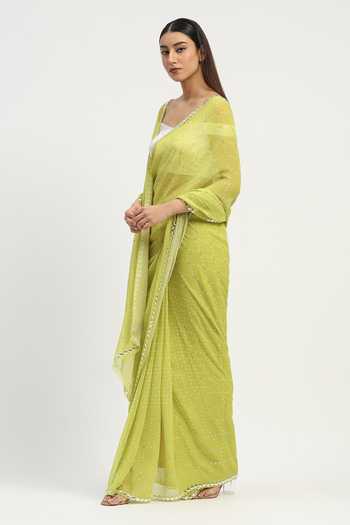 Buy Abraham And Thakore Green Viscose Georgette Dot Checkered Bandhani Print Saree Online at Aza Fashions Buy_Abraham And Thakore_Green Viscose Georgette Dot Checkered Bandhani Print Saree _Online_at_Aza_Fashions