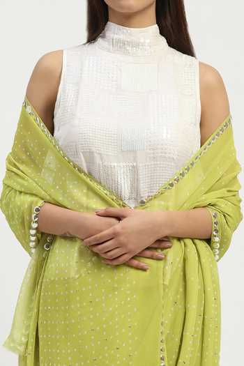 Shop Abraham And Thakore Green Viscose Georgette Dot Checkered Bandhani Print Saree Online at Aza Fashions Shop_Abraham And Thakore_Green Viscose Georgette Dot Checkered Bandhani Print Saree _Online_at_Aza_Fashions