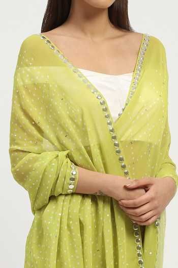 Abraham And Thakore Green Viscose Georgette Dot Checkered Bandhani Print Saree at Aza Fashions Abraham And Thakore_Green Viscose Georgette Dot Checkered Bandhani Print Saree _at_Aza_Fashions