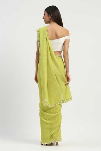 Abraham And Thakore Dot Checkered Bandhani Print Saree 