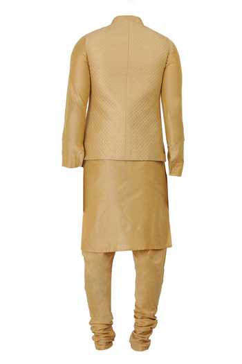 Manish Nagdeo Gold Quilted Bundi Jacket Kurta Set For Kids