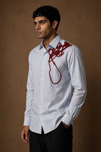 Rohit Doshi Sky Blue Cotton Stripe Tease Shirt Online at Aza Fashions Rohit Doshi_Sky Blue Cotton Stripe Tease Shirt _Online_at_Aza_Fashions