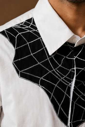 ROHIT DOSHI_White Polyester Askewed System Shirt _Online_at_Aza_Fashions