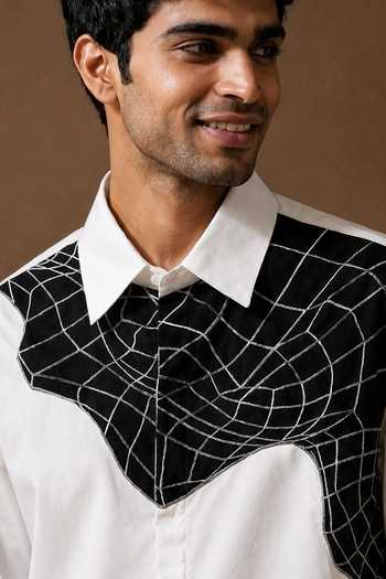 Buy_ROHIT DOSHI_White Polyester Askewed System Shirt _Online_at_Aza_Fashions