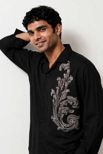 Buy ROHIT DOSHI Black Polyester Baroque Embroidered Shirt Online at Aza Fashions Buy_ROHIT DOSHI_Black Polyester Baroque Embroidered Shirt _Online_at_Aza_Fashions