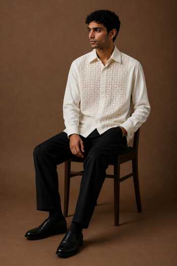 Rohit Doshi Off White Cotton Lace In Shirt Online at Aza Fashions Rohit Doshi_Off White Cotton Lace In Shirt _Online_at_Aza_Fashions