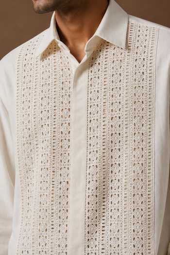 Buy Rohit Doshi Off White Cotton Lace In Shirt Online at Aza Fashions Buy_Rohit Doshi_Off White Cotton Lace In Shirt _Online_at_Aza_Fashions