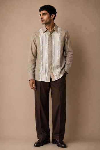 ROHIT DOSHI_Yellow Cotton Lacescape Shirt _Online_at_Aza_Fashions