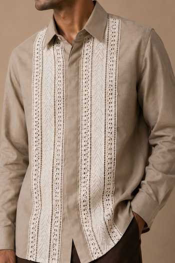 Shop_ROHIT DOSHI_Yellow Cotton Lacescape Shirt _Online_at_Aza_Fashions