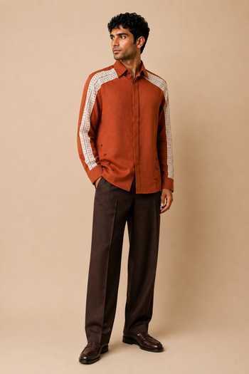 Buy_Rohit Doshi_Rust Cotton Terra Traces Shirt _Online_at_Aza_Fashions