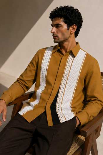 ROHIT DOSHI_Yellow Cotton Honey Mustard Shirt _Online_at_Aza_Fashions