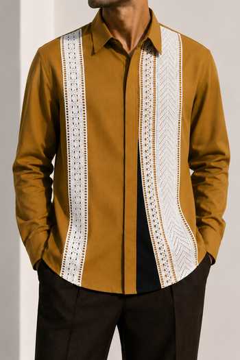 Buy_ROHIT DOSHI_Yellow Cotton Honey Mustard Shirt _Online_at_Aza_Fashions