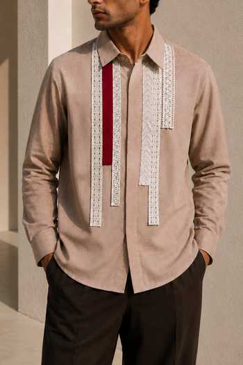 Buy_ROHIT DOSHI_Pink Cotton Chipotle Lace Patch Shirt _Online_at_Aza_Fashions