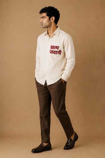 Rohit Doshi_Beige Polyester Khatam Jawani Shirt _Online_at_Aza_Fashions
