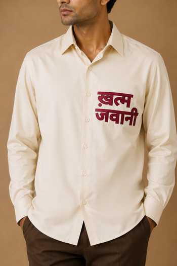 Buy_Rohit Doshi_Beige Polyester Khatam Jawani Shirt _Online_at_Aza_Fashions