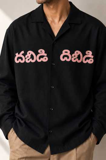 ROHIT DOSHI Black Polyester Tollywood Patch Shirt Online at Aza Fashions ROHIT DOSHI_Black Polyester Tollywood Patch Shirt _Online_at_Aza_Fashions
