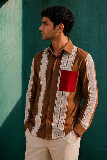 ROHIT DOSHI_Brown Cotton Soil Mates Shirt _Online_at_Aza_Fashions