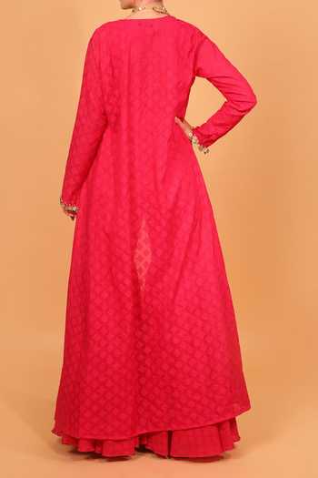 Neha Khullar Fuchsia Embroidered Chanderi Silk Sharara Set For Kids