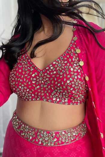 Neha Khullar Fuchsia Chanderi Silk Mirrors, Zari, Sequins, Tassels Embroidered Sharara Set For Kids Online at Aza Fashions Neha Khullar_Fuchsia Chanderi Silk Mirrors, Zari, Sequins, Tassels Embroidered Sharara Set For Kids_Online_at_Aza_Fashions