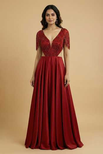 Ellemora Fashions Ruby Muse Fringe Sleeves Gown 