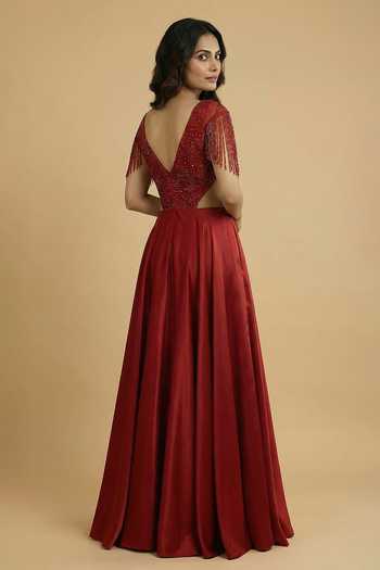 Ellemora Fashions Ruby Muse Fringe Sleeves Gown 