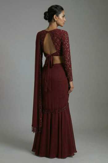 Ellemora Fashions Crimson Grace Pre-Draped Saree & Blouse Set 