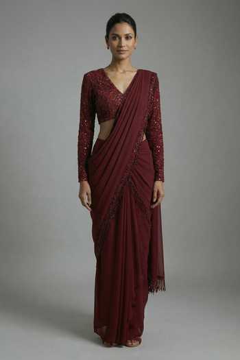 Ellemora Fashions Crimson Grace Pre-Draped Saree & Blouse Set 
