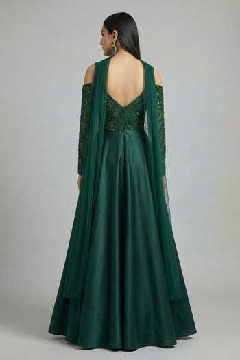 Ellemora Fashions Regal Jade Embroidered Gown & Stole Set 