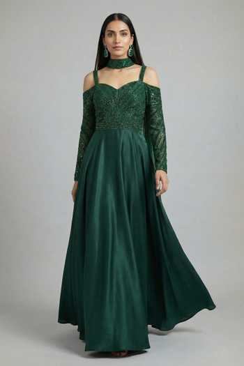 Ellemora Fashions Regal Jade Embroidered Gown & Stole Set 