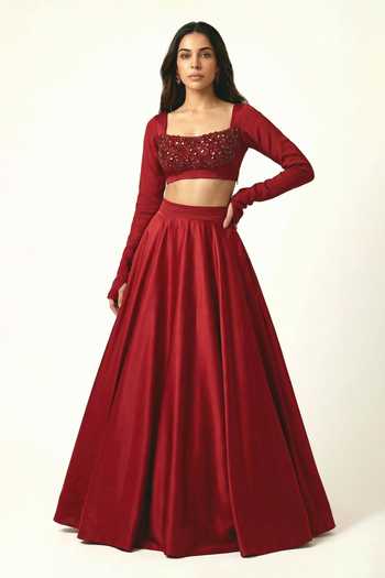 Ellemora Fashions Satin Lehenga & Blouse Set 