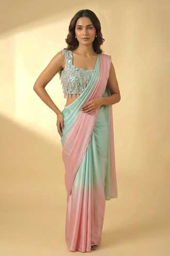 Ellemora Fashions Candy Crush Pre-Draped Saree & Blouse Set 