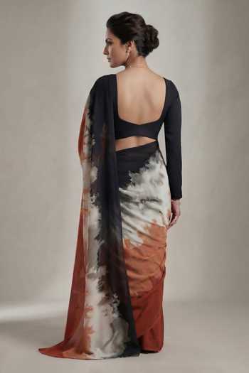 Ellemora Fashions Shadow & Sand Crepe Saree & Blouse 