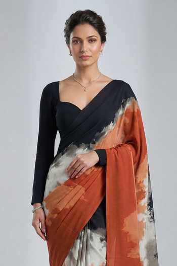 Ellemora Fashions_Black Crepe Sweetheart Neck Shadow And Sand Saree & Blouse _Online_at_Aza_Fashions