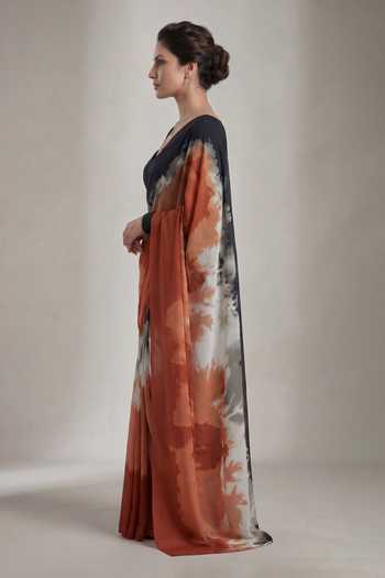 Ellemora Fashions_Black Crepe Sweetheart Neck Shadow And Sand Saree & Blouse _at_Aza_Fashions