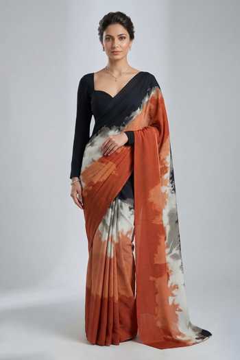 Ellemora Fashions Shadow & Sand Crepe Saree & Blouse 
