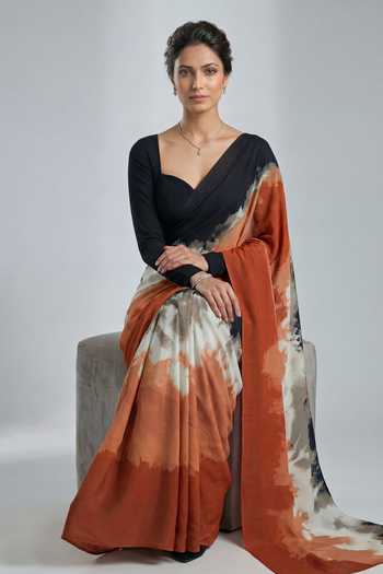 Shop_Ellemora Fashions_Black Crepe Sweetheart Neck Shadow And Sand Saree & Blouse 