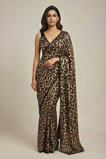Ellemora Fashions Satin Safari Leopard Print Saree & Blouse Set 