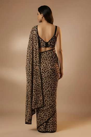 Ellemora Fashions Satin Safari Leopard Print Saree & Blouse Set 