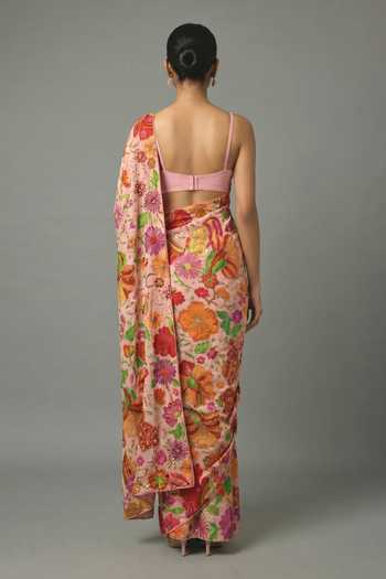 Ellemora Fashions Botanical Garden Print Saree & Blouse Set 