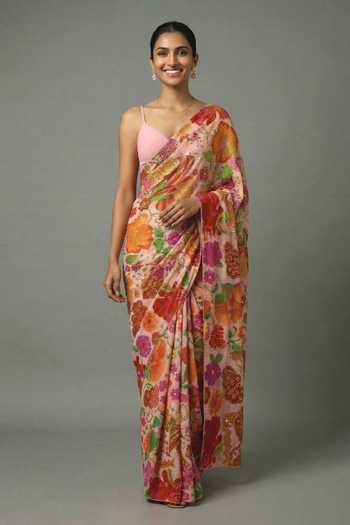Ellemora Fashions Botanical Garden Print Saree & Blouse Set 