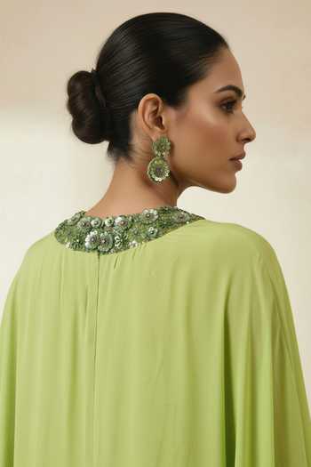 Buy_Ellemora Fashions_Lime Crepe Round Neck Mint Mist Top And Pant Set _Online_at_Aza_Fashions