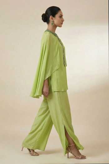 Ellemora Fashions_Lime Crepe Round Neck Mint Mist Top And Pant Set _at_Aza_Fashions